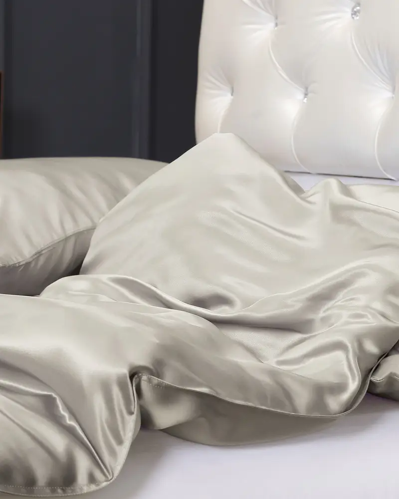 Copripiumino Seta Grigio Argento Cerniera Nascosta, Senza Cuciture 100% Seta Pura Privo Di Sostanze Chimiche Nocive