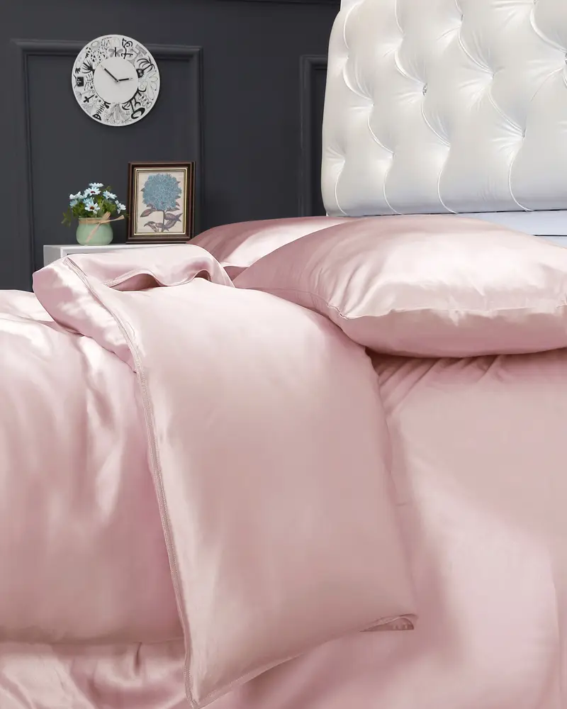 Copripiumino Seta Rosa Cerniera Nascosta, Senza Cuciture 100% Seta Pura Più Duraturo E Più Rispettoso Dell'Ambiente