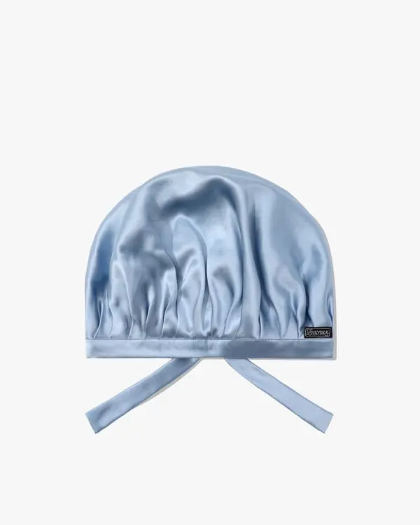Lilysilk Cuffia da Notte Donna in Seta Blu Chiaro con Pieghe Anti-crespo