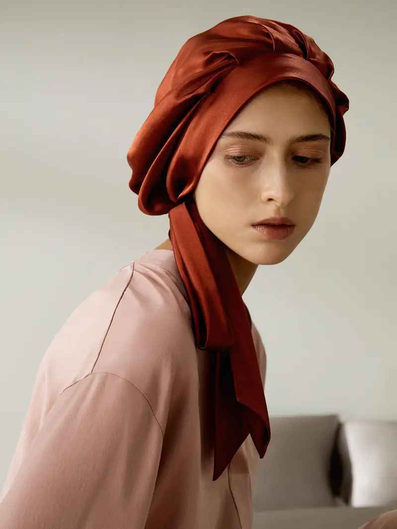 Lilysilk Cuffia di Seta Argilla Rossa per Dormire