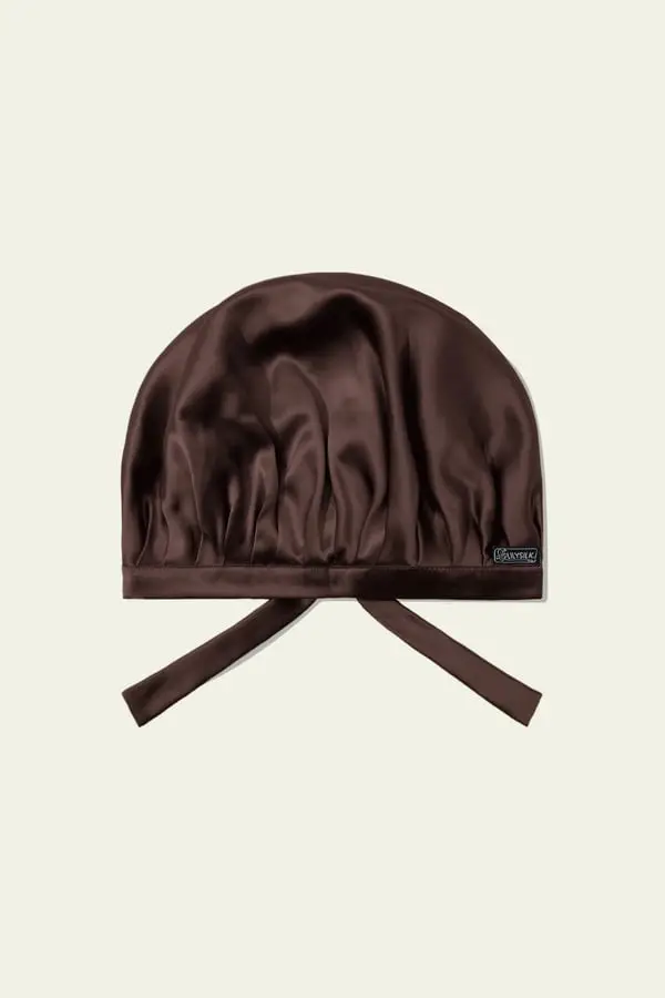 Cuffia Notte Seta Morbida Liscia Anti-crespo Caffè Scuro