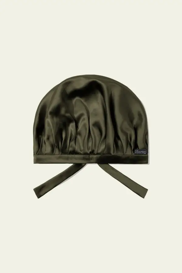 Cuffia Notte Seta Oliva Scura, Morbida e Liscia, Anti-crespo Oliva scuro