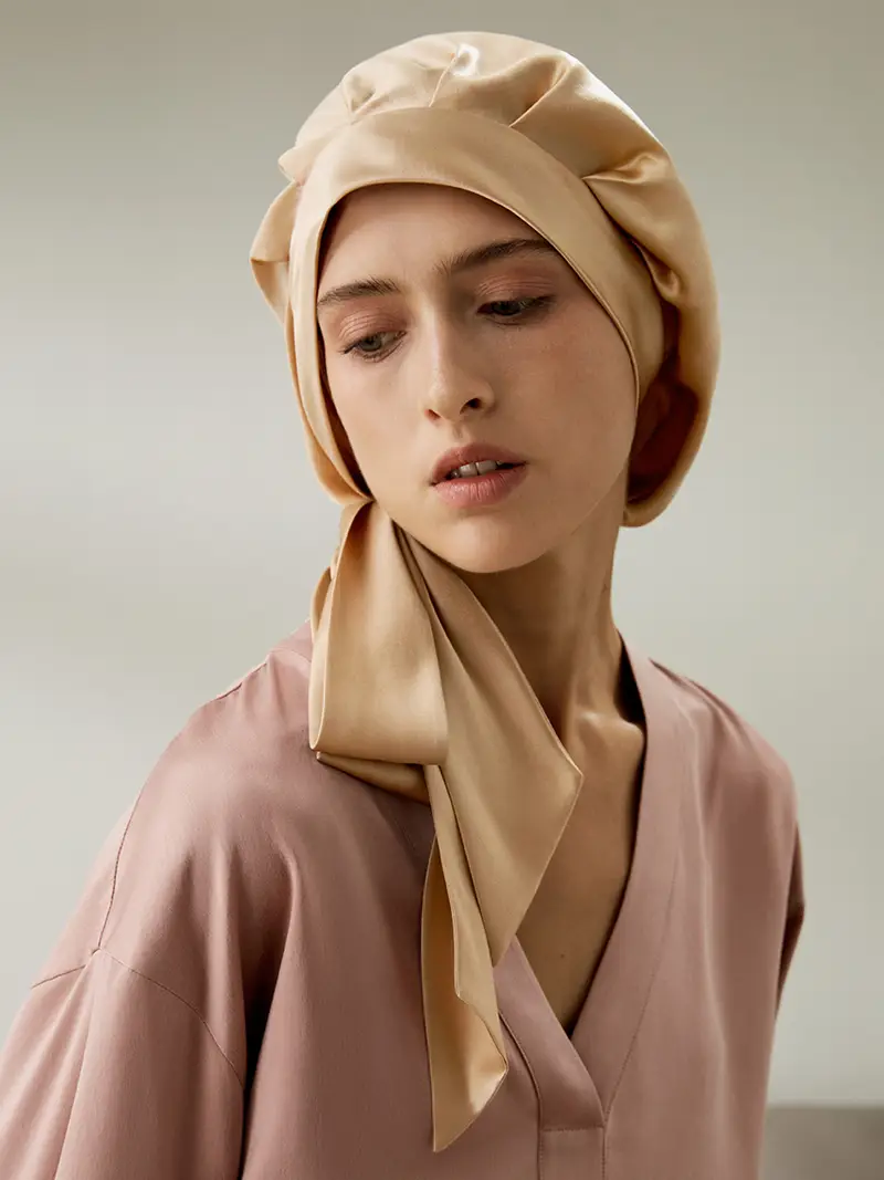 Lilysilk Asciugamani per capelli cammello chiaro in seta di gelso