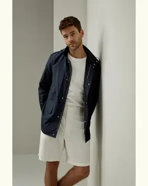 Da Uomo Giacca Utility Taglio Mediotaffetà Setoso Impermeabile Taffetà Setoso Impermeabile Cappuccio Ripiegabile Blu-Marino