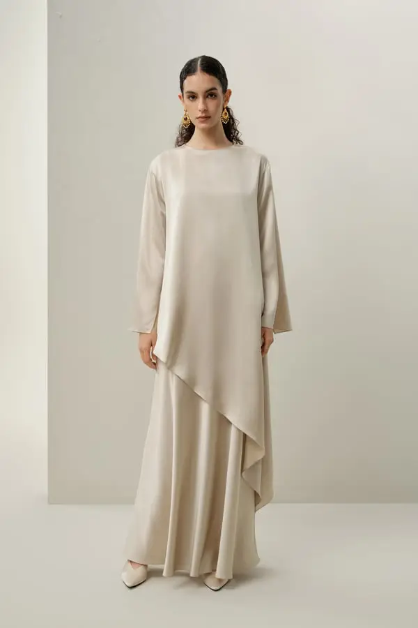 Donna Elegante Seta Stretch Morbida Gonna Maxi Linea A Caffè Brillante