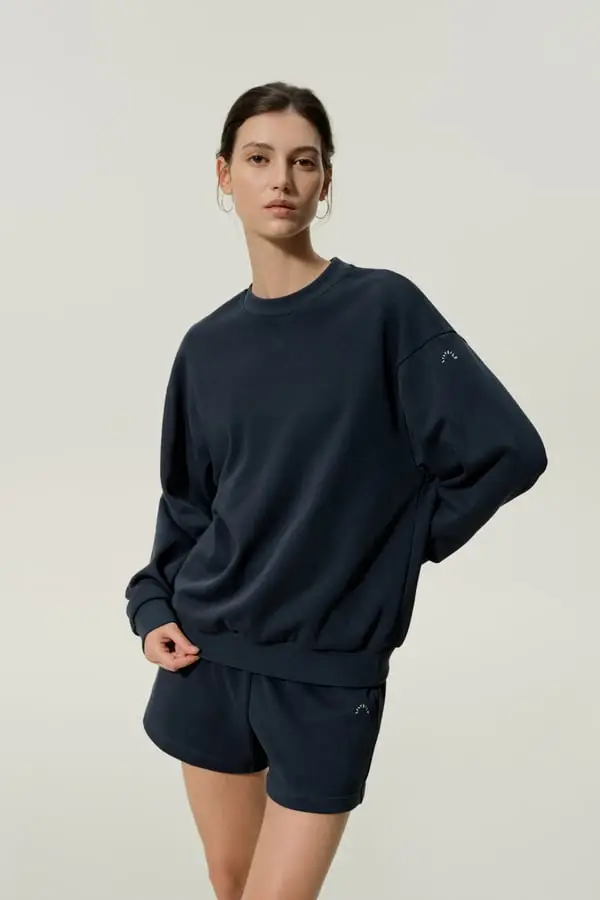 Donna Felpa Girocollo SILKERRY Morbida con Spalla Scesa Marino