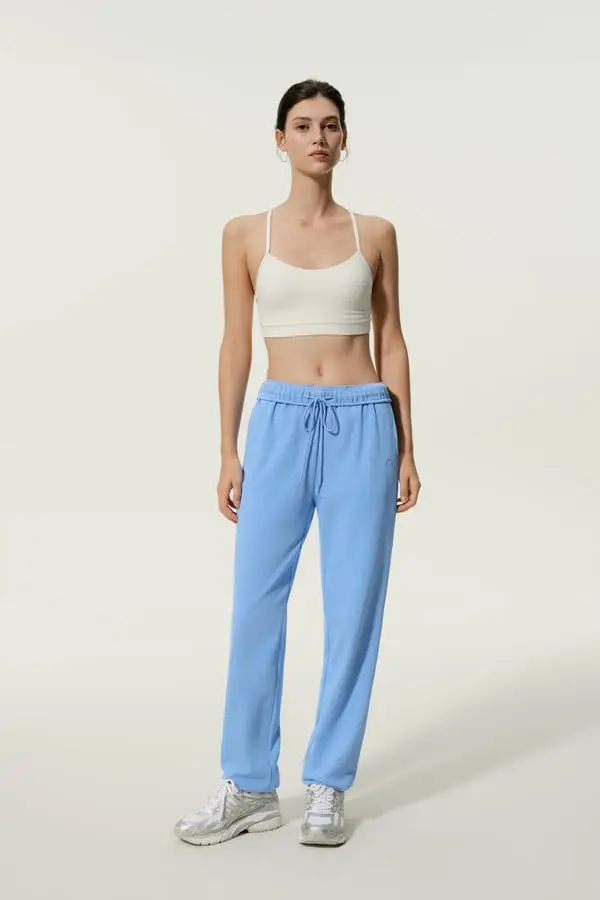 Donna Pantaloni Tuta in Seta e Cotone Morbidi Affusolati Joggers Blu Laguna