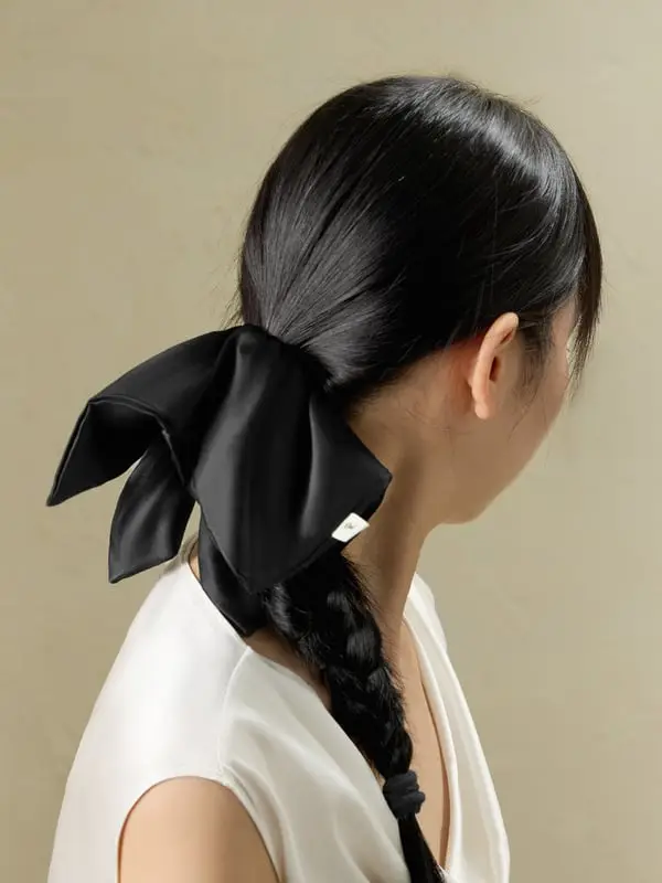 Fascia Capelli Seta Nero Elegante Foulard Quadrato Morbido