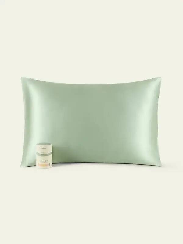 Federa Anti-età in Seta 19 Momme con Olio di Camelia Turchese Chiaro 50x75cm