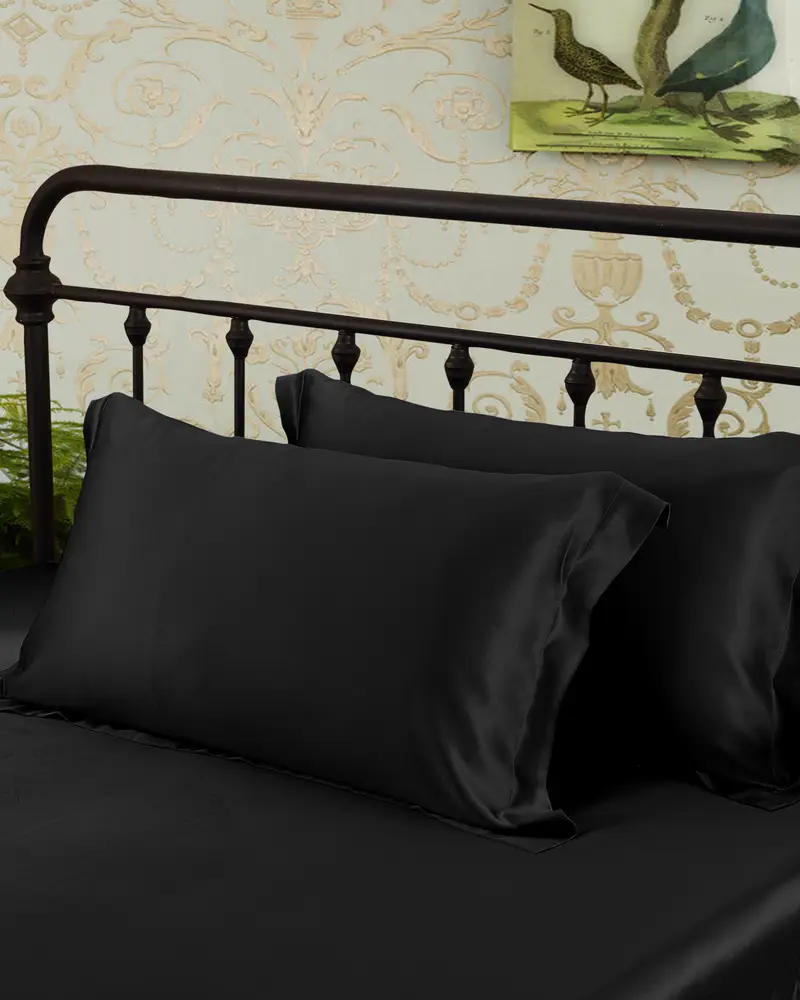 Federa In Pura Seta Nero Chiusura A Busta Laterale 100% Seta Naturale Confortevole E Amichevole Per Le Persone Allergiche x 80cm