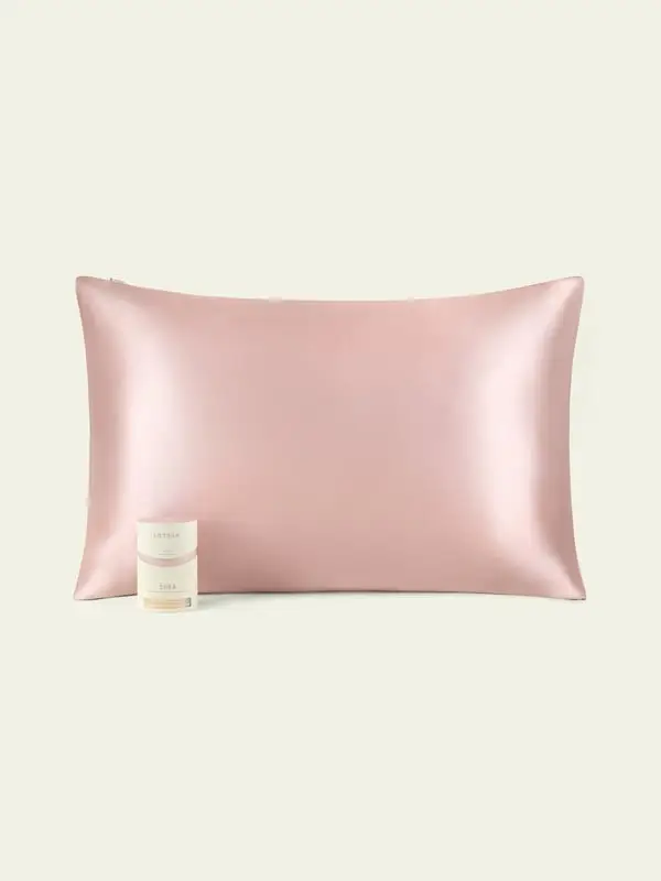 Federa in Seta 19 Momme con Burro di Karité Anti-Crespo Rosa rosato 50x80cm