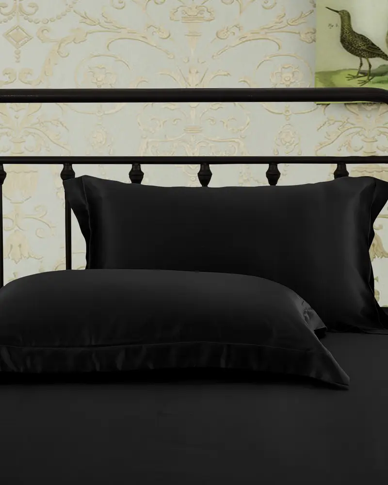 Federa In Seta Di Gelso Nero Chiusura A Busta Laterale 100% Seta Di Gelso Per Capelli Setosi E Pelle Bella x 80cm