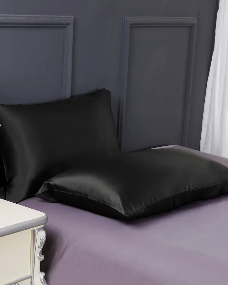 Federa Seta Nero Chiusura A Busta Laterale 100% Seta Di Gelso Confortevole E Amichevole Per Le Persone Allergiche x 75cm