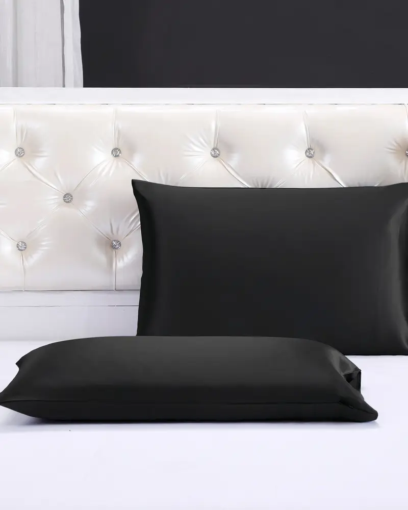 Federa Seta Nero Chiusura A Busta Laterale 100% Seta Pura Più Duraturo E Più Rispettoso Dell'Ambiente x 80cm