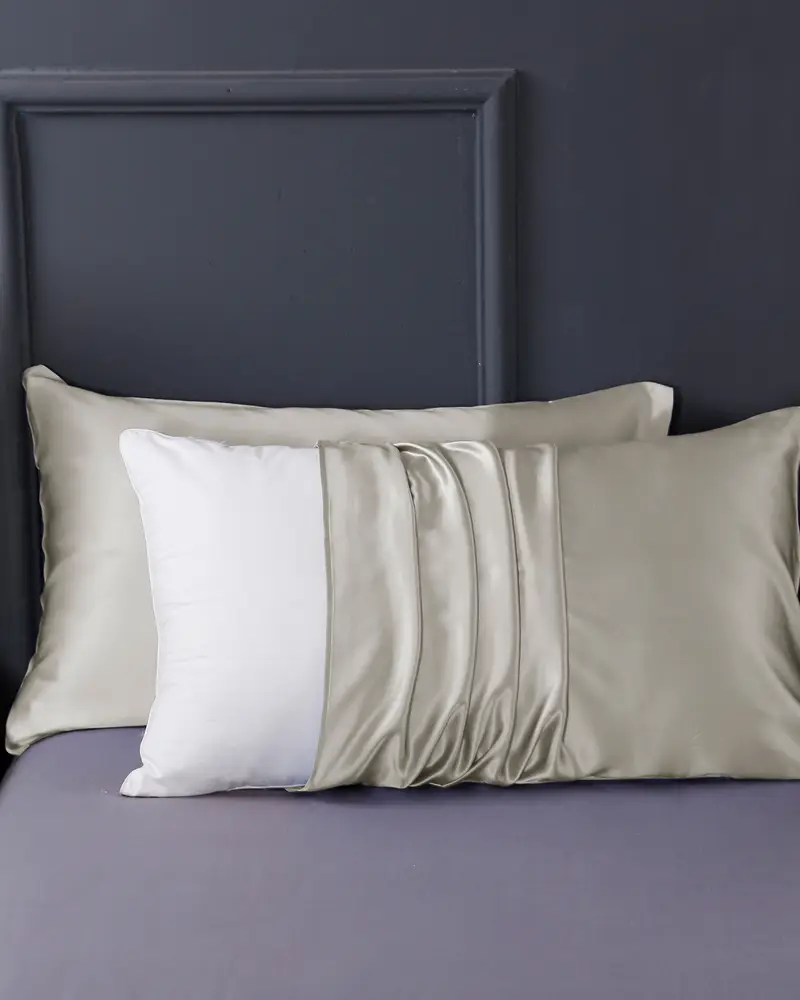 Federe Seta 25 Federa Di Lusso Momme Terse, Fodere Per Cuscino Blu-Marino 50X80Cm Grigio argento