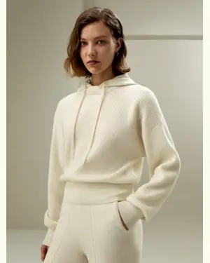 Felpa Con Cappuccio Donna Cappuccio Staccabile Con Bottoni, Collo Rotondo100% Cashmere 100% Cashmere Vestibilità Regolare Morbida Bianco