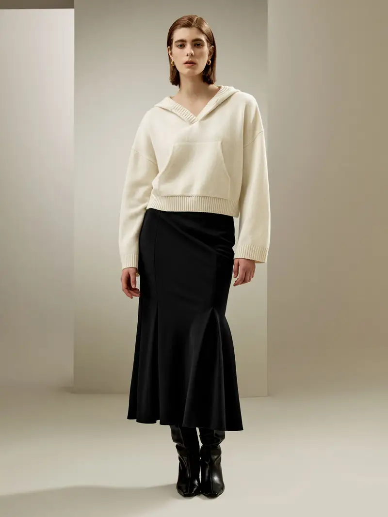 Felpa Con Cappuccio Donna Polsini E Orli A Costelana E Cashmere Lana E Cashmere Consegna Veloce Naturalmente Antibatterico Bianco