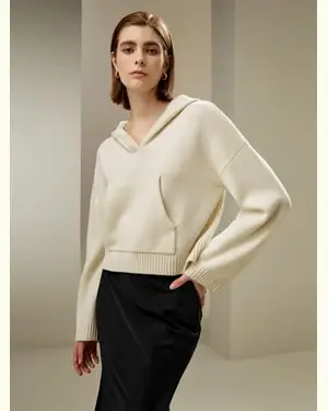 Felpa Con Cappuccio Facile Da Abbinarelana E Cashmere Lana E Cashmere Elegante E Semplice Vestibilità Ampia Bianco