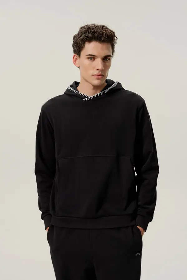 Felpa con Cappuccio Uomo SILKERRY in Seta Spessa Tasca Kangaroo Nero