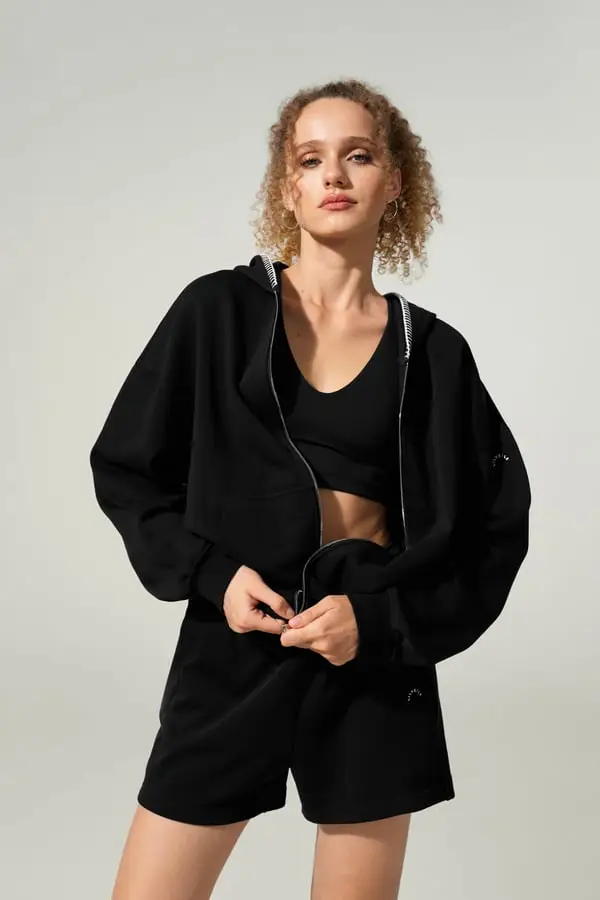 Felpa con Cappuccio Verge Seamflow Donna Nera - Morbida e Traspirante in SILKERRY con Zip Nero