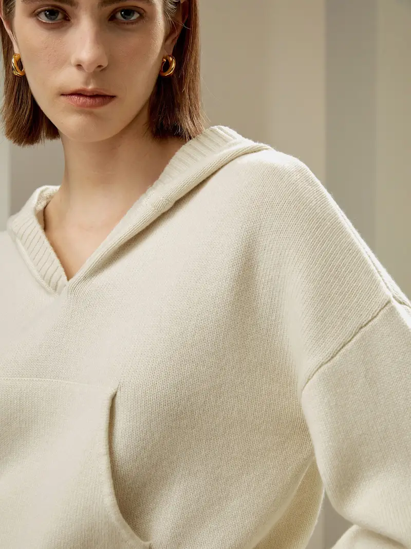 Felpa Con Il Cappuccio Tasca A Cangurolana E Cashmere Lana E Cashmere Sito Ufficiale Ecologico E Non Tossico Bianco