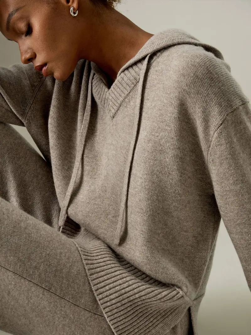Felpa Da Donna Con Cappuccio Scollo A Vcappuccio Staccabilelana E Cashmere Lana E Cashmere Sito Ufficiale Più Ecologica Cammello