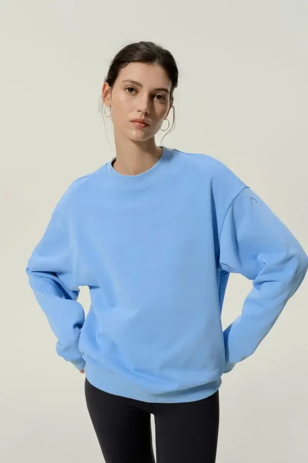 Felpa da Donna Girocollo in SILKERRY Misto Seta Rilassata Blu Laguna