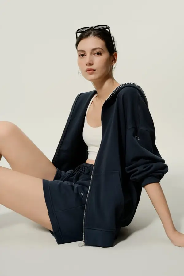 Felpa Donna Oversize con Zip in Misto Seta SILKERRY Morbida Marino