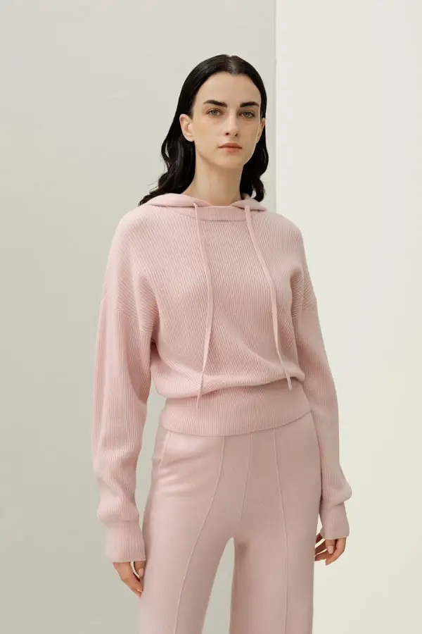 Felpa Donna Oversize in Puro Cashmere con Cappuccio Staccabile Rosa Rosato