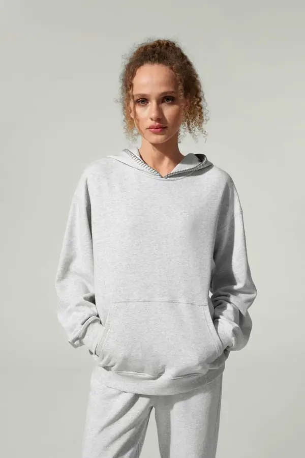 Felpa Douceur Grigio Edera Morbida Hoodie SILKERRY Oversize Traspirante