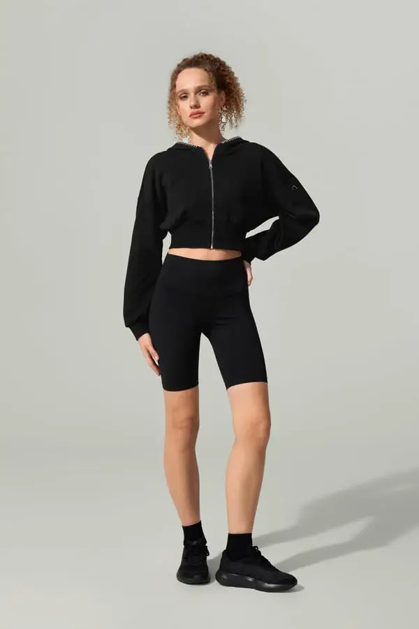 Felpa Drift Seamflow con zip Nero - SILKERRY Traspirante Morbida con Cappuccio