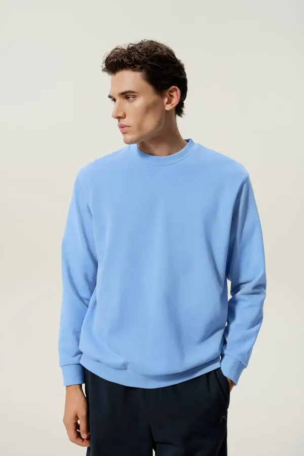 Felpa Girocollo Uomo in Seta Silkerry Morbida e Traspirante Blu Laguna