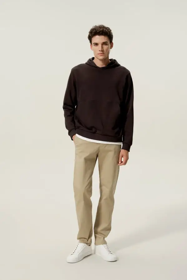 Felpa Uomo con Cappuccio in Cotone e Seta SILKERRY Comoda Spessa Espresso