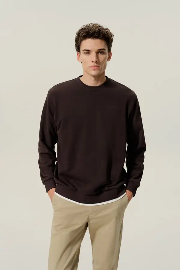 Felpa Uomo in Seta SILKERRY Morbida Girocollo Elegante Espresso