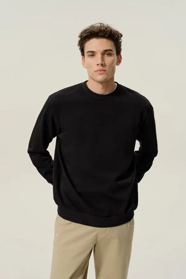 Felpa Uomo SILKERRY in Seta e Cotone a Girocollo Morbida Elegante Nero