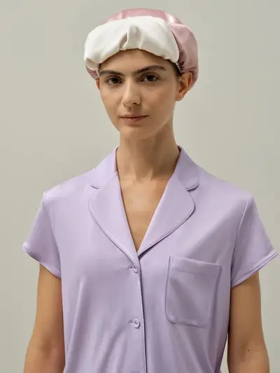 Femmina Cuffia Seta Per Capelli Fungo Gelso 100%. Per Capelli Setosi E Pelle Bella Rosa Confetto - Bianco Naturale