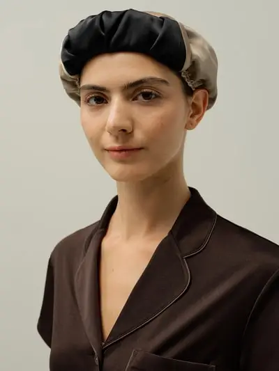 Femmina Cuffia Seta Per Capelli Ricci 100% Seta Di Gelso Più Duraturo E Più Rispettoso Dell'Ambiente Nero - Taupe