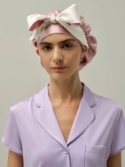 Femmina Cuffia Seta Per Dormire Seta Di Gelso Capelli Più Lucidi Per Una Pelle Migliore Rosa Confetto - Bianco Naturale