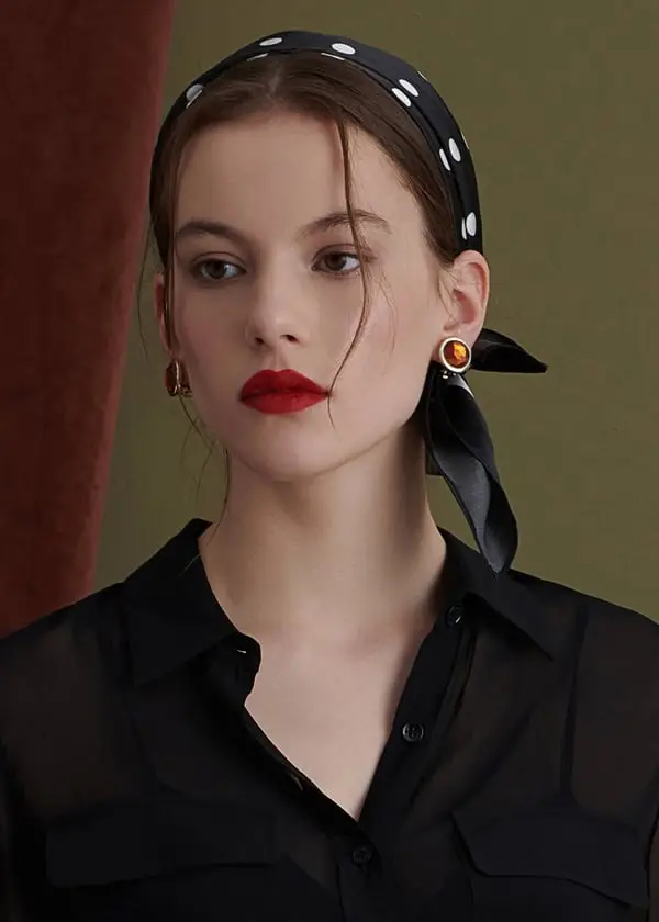 Foulard In Pura Seta Nera-Polka-Dots Morbida E Leggera Pois Neri