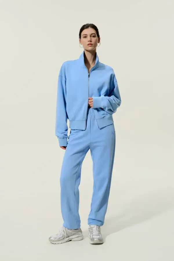 Giacca Heirloom '89 Donna in Seta Morbida con Cerniera Collo Alto Blu Laguna