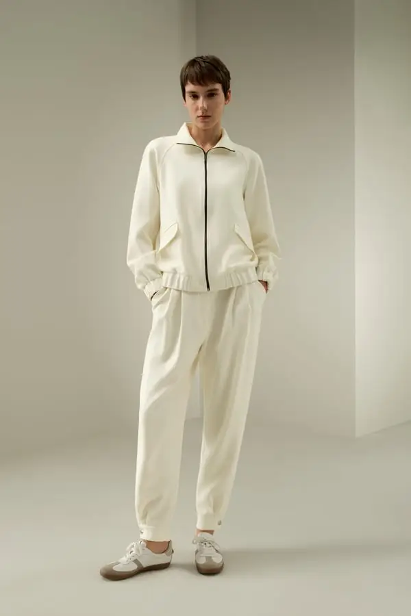 Giacca In Seta Donna Femmina Polsini Elasticizzati Lana E Seta Trattiene L Umidità Dura Più A Lungo Ed Bianco Fumo