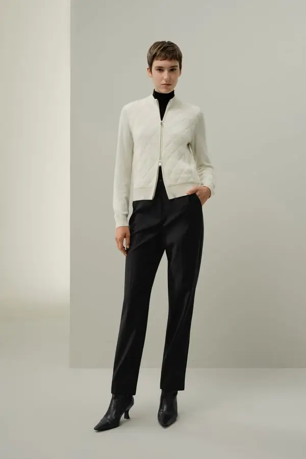 Giacca Termica Donna in Cashmere Pettinato Imbottita Bianco Naturale