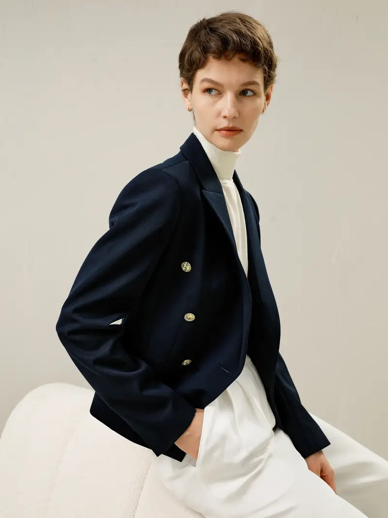 Giacche In Lana Doppio Petto 16Mm Raso Jacquard Indispensabile Al Vostro Guardaroba Blu Scuro