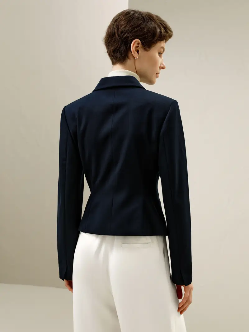 Giacche Lana Stile Corto Slim 5 Micron Da Woolmark Confort Di Lusso E Vestibilità Fluid Blu Scuro