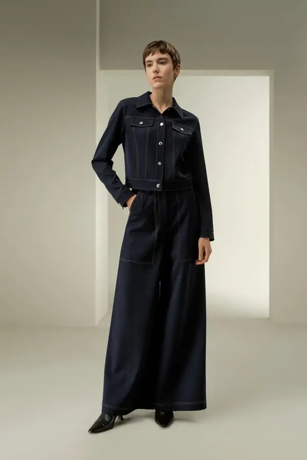 Giacche Seta Femmina Estetica Ispirata Al Denim Lana Liscia Seta Biologica Certificata Gots Blu-Marino