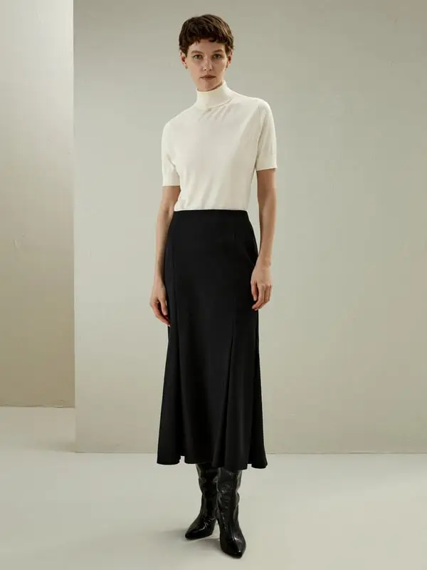 Gonna a Sirena Lana Nera e Raffinata per Ogni Occasione Nero