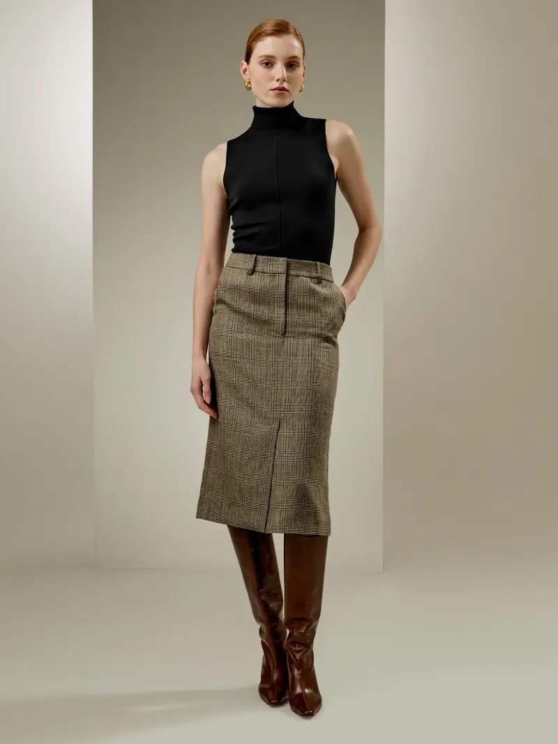 Gonna A Tubino Gonna A Tubino A Vita Mediamisto Seta-Lana Misto Seta-Lana Traspirante E Liscia Semplice Ma Raffinato Lino