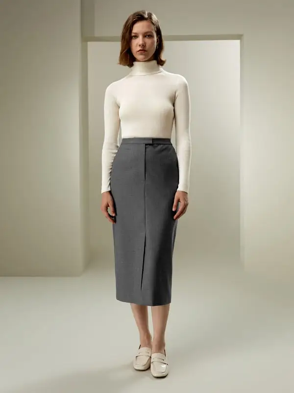 Gonna a Tubino in Lana e Seta Modern Beauty Fuliggine - Elegante e Confortevole per Ogni Occasione