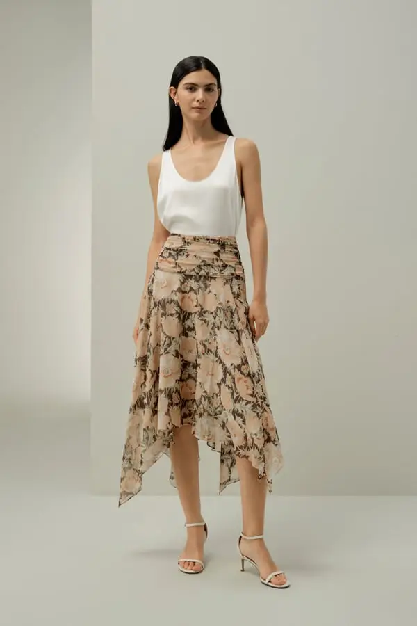 Gonna Chiffon Liberty Poppy Parade, Elegante e Fluida Sfilata di Papaveri