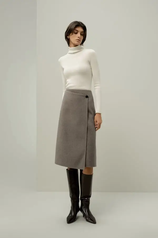 Gonna Donna in Lana Doppia Faccia Invernale Elegante Asimmetrica Avena